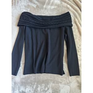 Vintage Y2K Multiples Black Off Shoulder Foldover Cable Knit Sweater Hong Kong